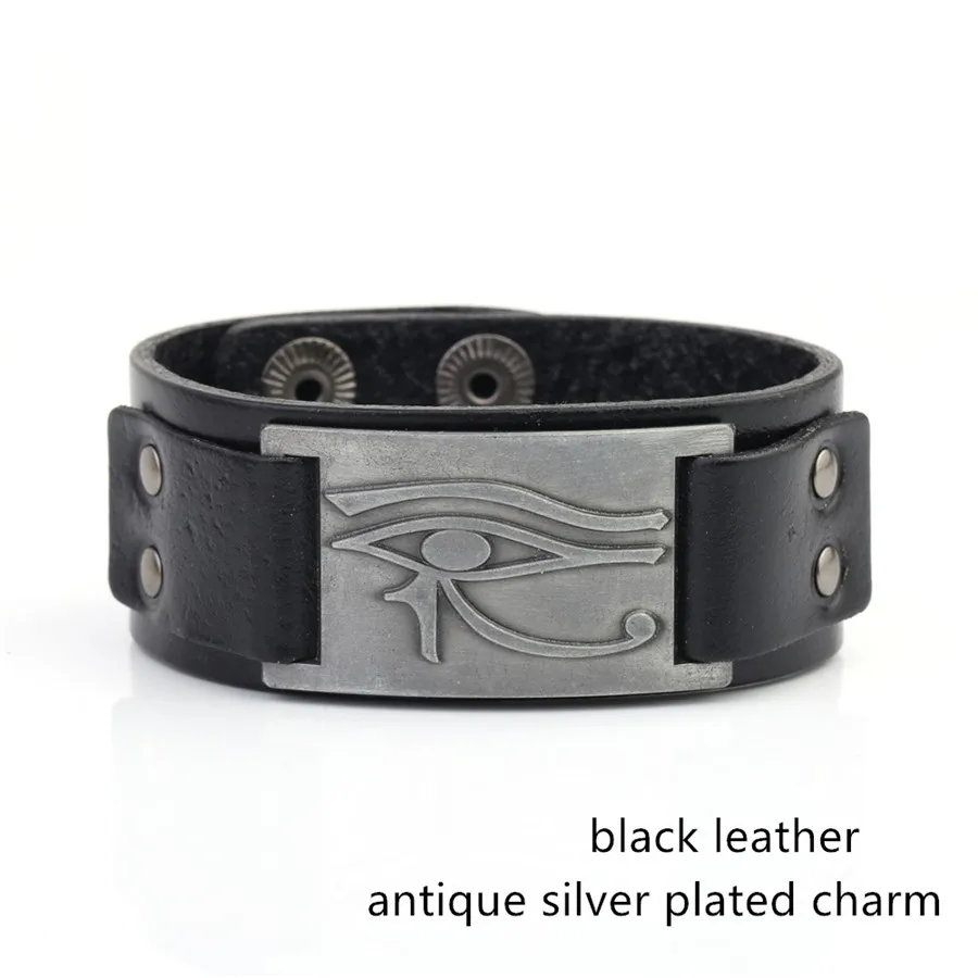 Dawapara Antique Silver Eye Of Horus Sigil Wide Cuff Wristband Punk Leather Bracelets &amp Bangles | Украшения и аксессуары