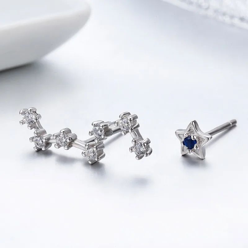 Cute 925 Sterling Silver Polaris & Dipper Stars CZ Stud Earrings For Women Children Girls Kids Jewellery Gift Orecchini Aros|cz stud earrings|stud