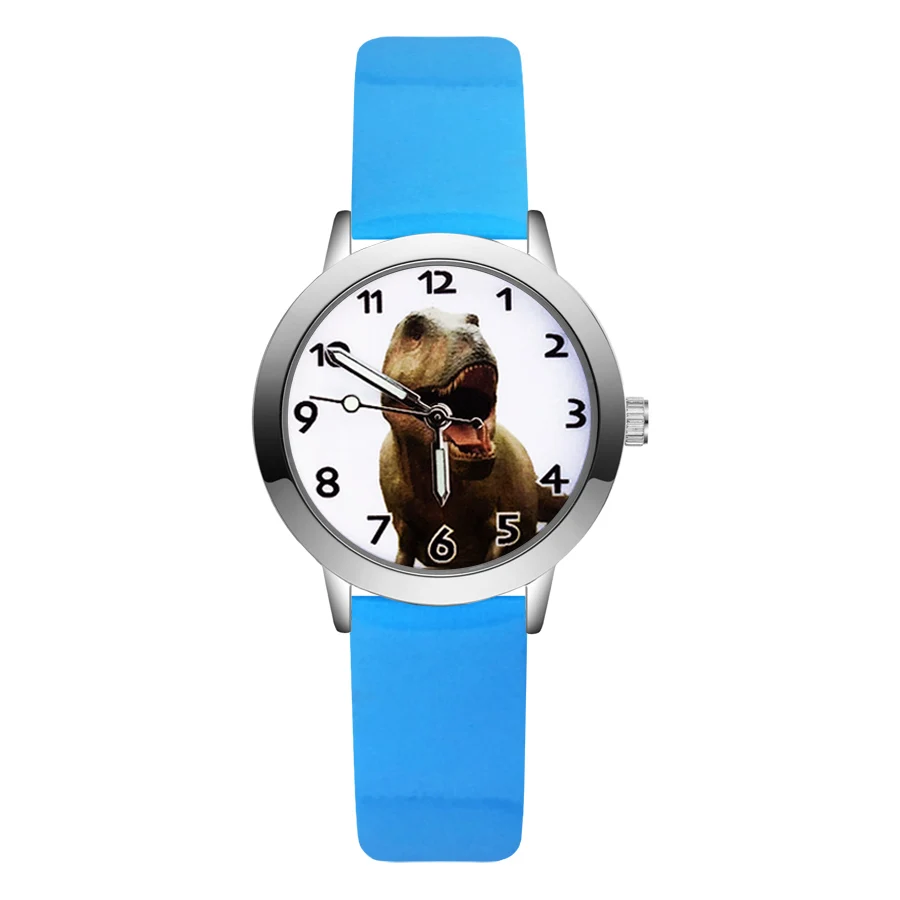 Sky Blue Модные милые детские часы с динозавром из мультфильма; кварцевые кожаные Наручные часы для мальчиков и девочек; JA50 - Цвет: Sky Blue