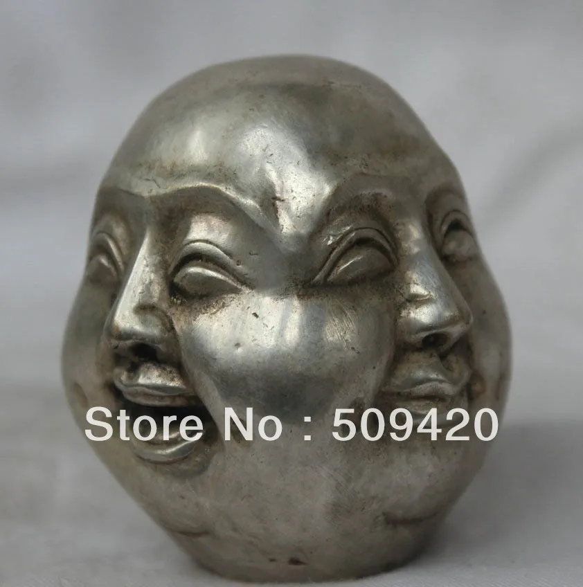 Shipping&gt&gt&gtChina Chinese Buddhism Silver Happy Laugh Cry Angry 4 Face Head Buddha Statue |
