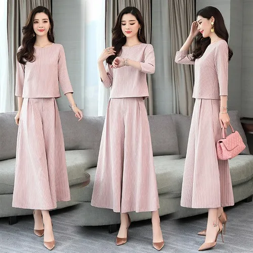 Комплект из двух предметов 2019 Женские топы и брюки с широкими штанинами