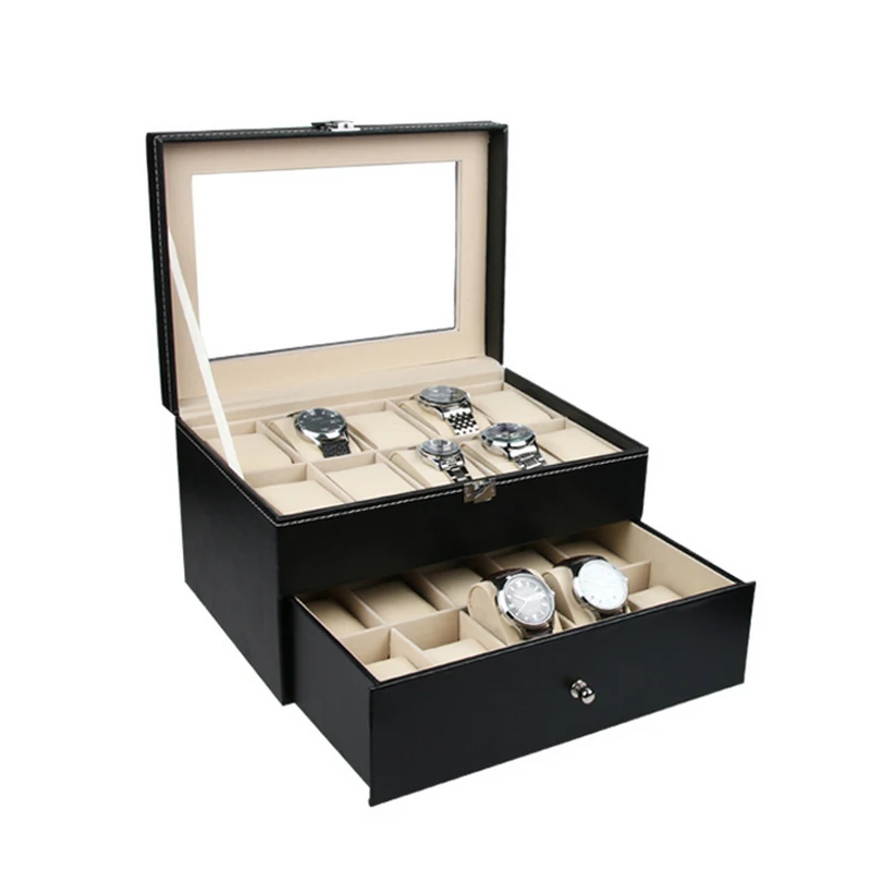 Two-tier Black Jewelry Box Casket Storage Box For Jewelry Exquisite Watch Purpose Jewelry DIsplay Organizer