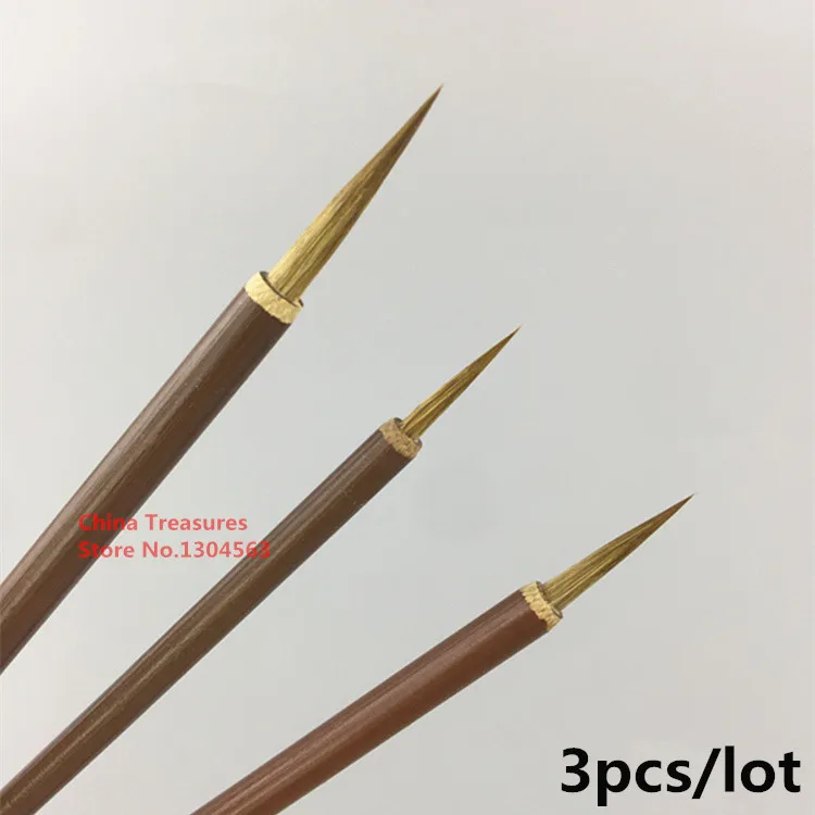 3pcs/lot,Chinese Slim Calligraphy Brush Chinese Line Painting Brush Slender Gold Writing Weasel Hair Brush