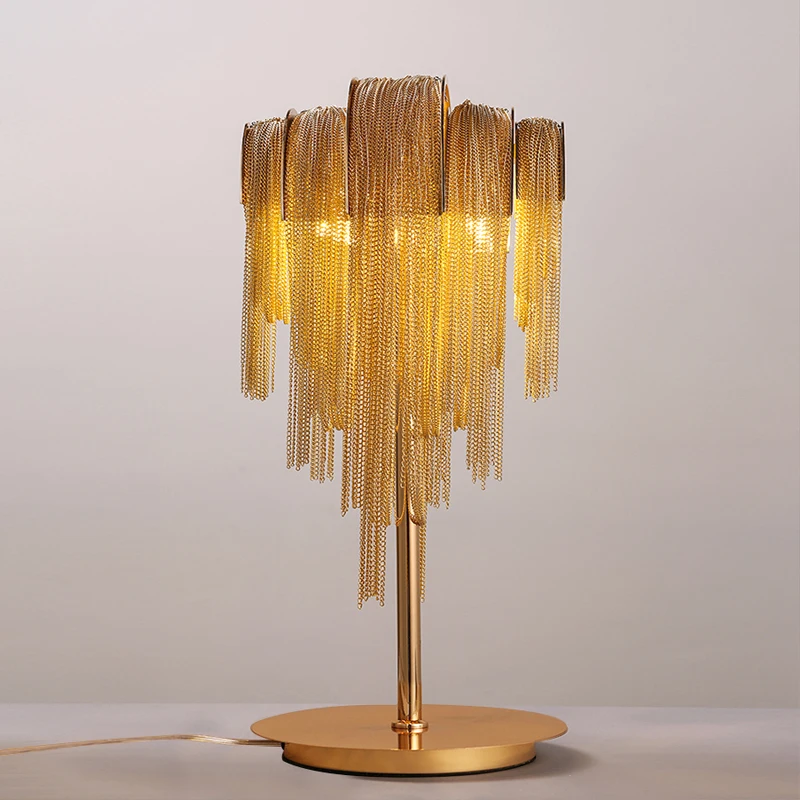

Aluminum Chain Table Lamp E14 Led Bulb Table Light Silver Gold Desk Lamp For Hotel Reading Room Fashion Study Home lighing TA001