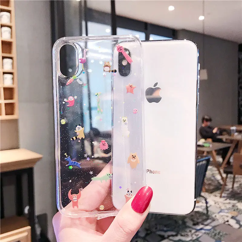 ORYKSZ For iPhone X XR XS Max Case Cartoon Fish Glitter Transparent Soft Phone iphone 8 7 6 6S Plus Silicone Back Cover |