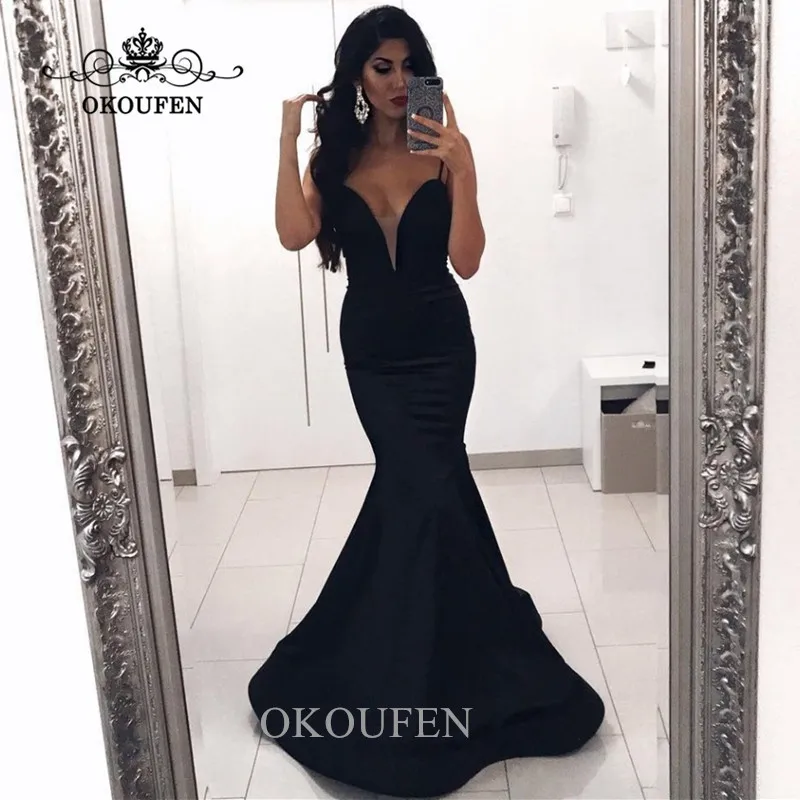 Black Formal Mermaid Evening Dress For Women 2019 Sexy Spaghetti Strap Long Robe De Soiree Prom Dresses Party Gown | Свадьбы и