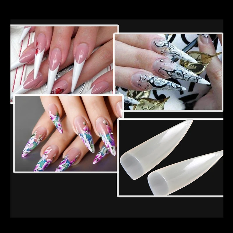 

600Pcs/bag Stiletto Claw Nail Tips False Nails Pointy Sharp Artificial Fake Nail Press On Half Cover Long Nails Clear/Nature