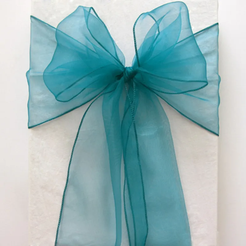 Teal Blue WedFavor 25 шт. органза стул пояса Банкетная лента на стул лук Галстуки Для Свадьба Вечерние отель события украшения - Цвет: Teal Blue