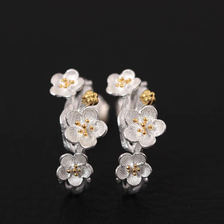 Женские серьги с цветком сливы Серьги серебряного цвета|flower earrings for women|fashion flower
