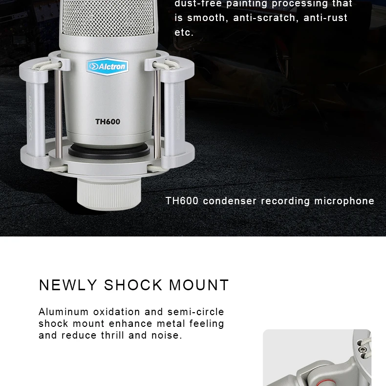 Alctron TH600 большой мембранный конденсаторный записывающий микрофон для вокала, звукоснимателя инструментов, прямой трансляции, студии и сцены