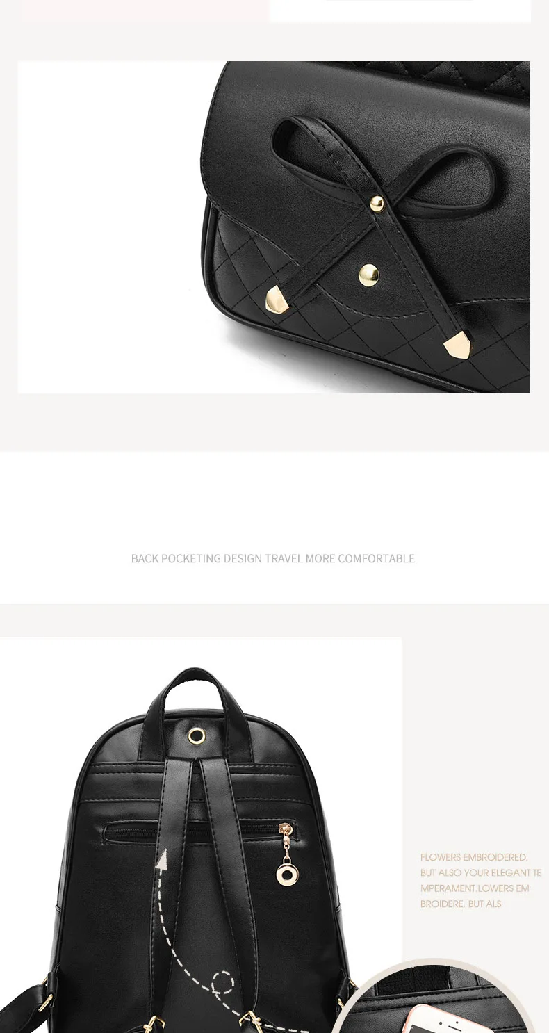 SWDF Women's Backpack Fashion Black PU Leather Backpack Women's Shoulder Bag Small Backpack Girls' Bags Mother and Daughter Bags