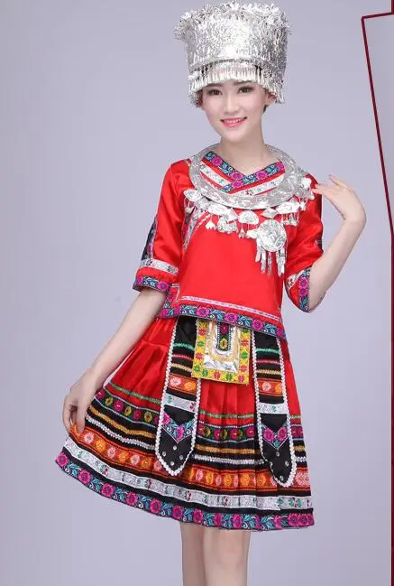 

Китайская народная танцевальная одежда Hmong платье Miao женское этническое сценическое красное платье Hmongb