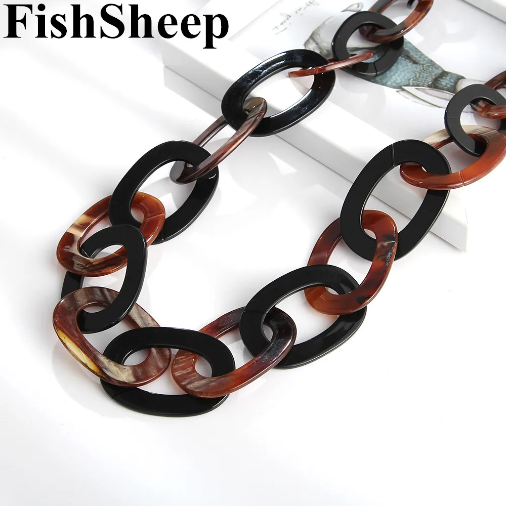 

FishSheep Fashion 2019 Big Long Chain Acrylic Necklace For Women Round Resin Link Chain Pendants & Necklaces Statement Jewelry