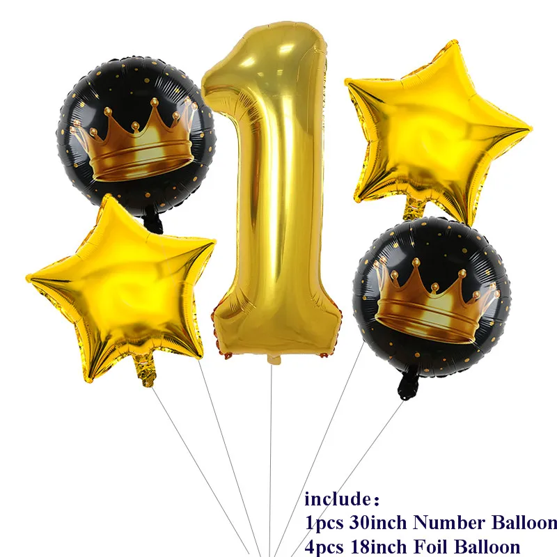 5pcs 5pcs 30 inch Gold Number Foil Balloons Gold Crown 0-9 Digit Air Ballon Kids Birthday Party Decorations Anniversary Supplies Ball - Цвет: 5pcs