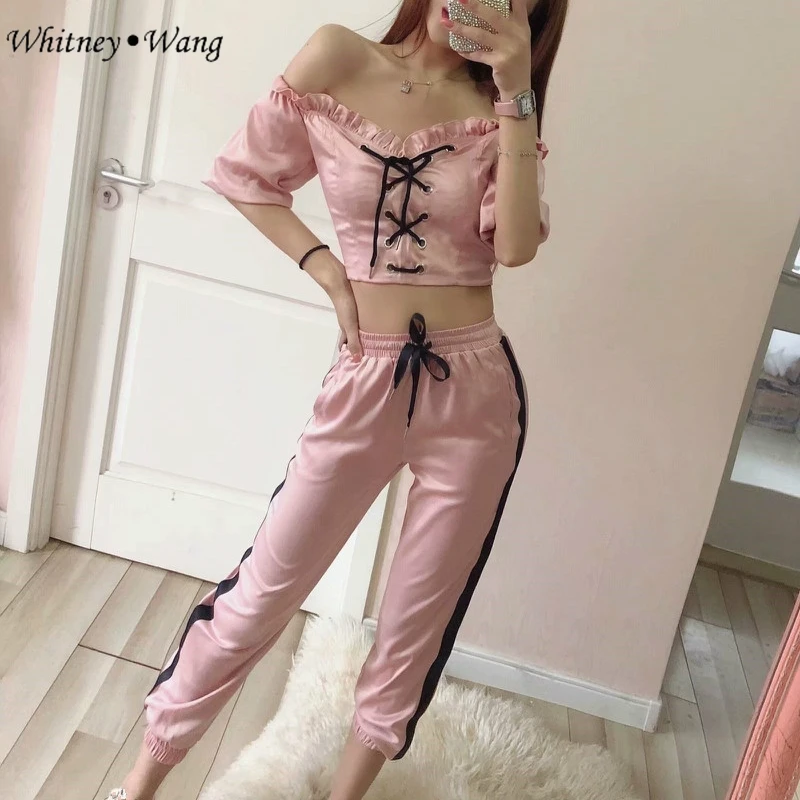 Летняя мода 2019 уличная одежда WHITNEY WANG сексуальные атласные топы на шнуровке с
