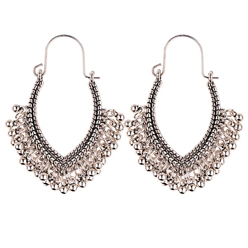 TopHanqi, индийская Jhumka, ювелирное изделие, Ретро стиль, колокольчик, кисточка, серьги, бохо, античный Этнический, серебряный, висячие серьги для женщин, Pendientes