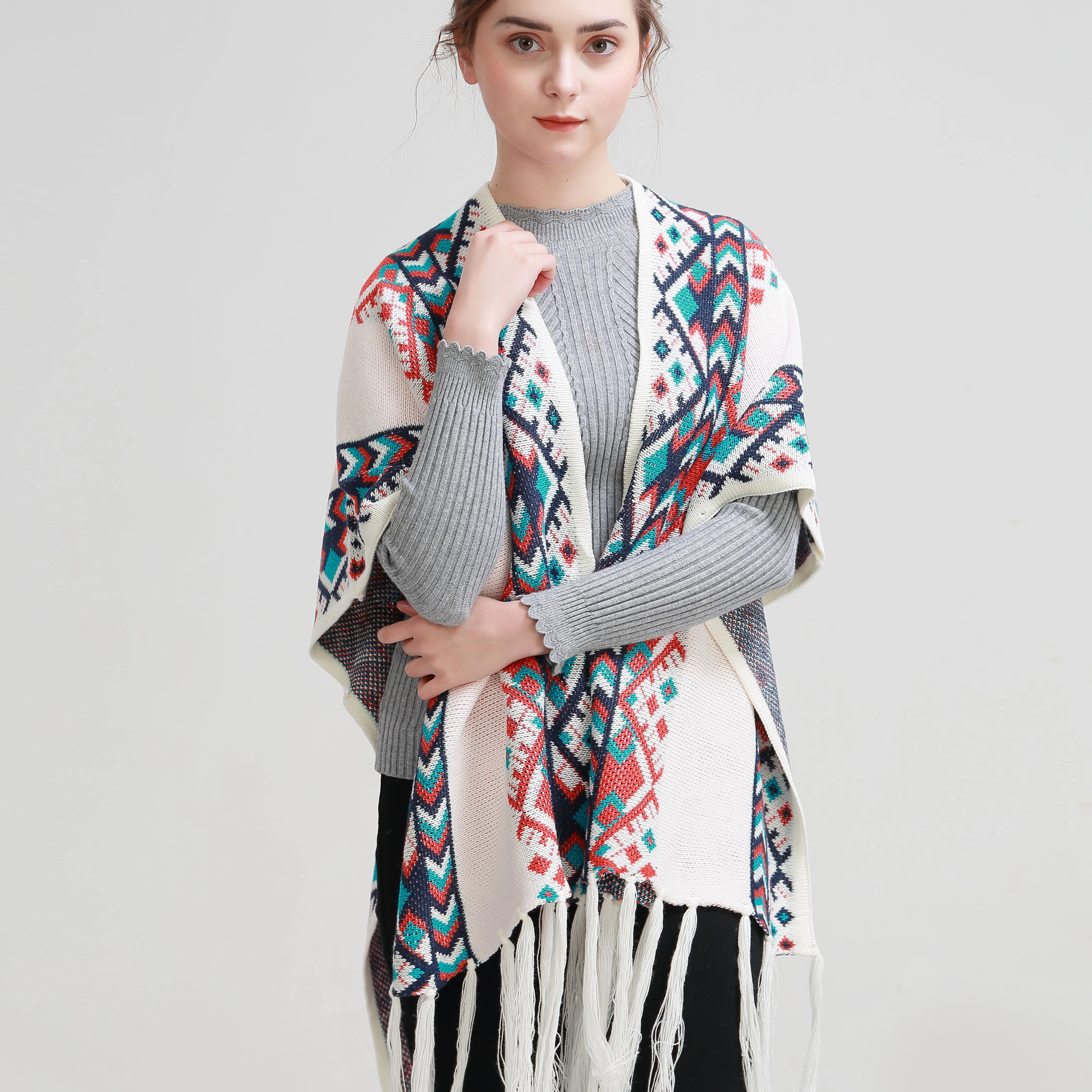 SUMEIKE Модный женский вязаный теплый зимний платок шарф с кисточками|blanket scarf|fashion