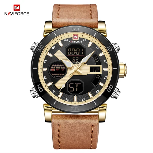G G LBN Бренд NAVIFORCE мужские часы Аналоговые кварцевые наручные часы водонепроницаемые мужские часы Отображение даты Relojes Para Hombre часы с двумя дисплеями - Цвет: G G LBN