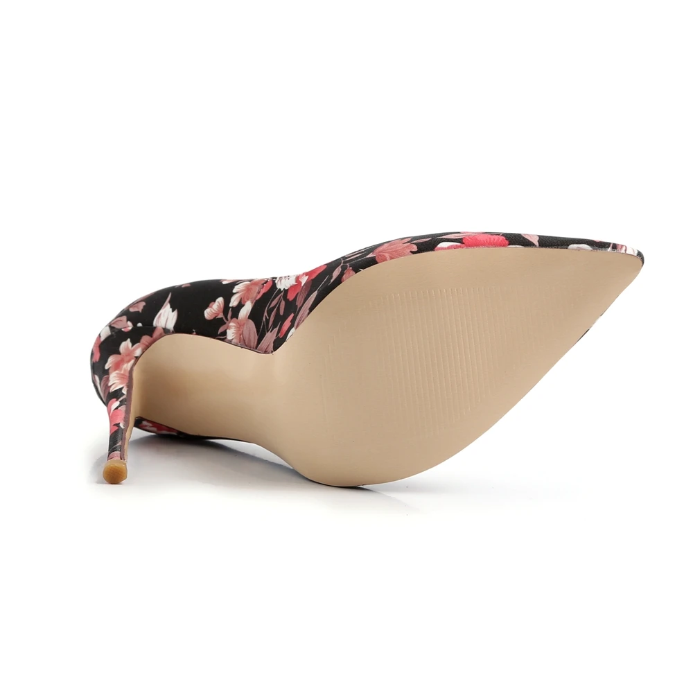 

REAVE CAT 2019 NEW Shoes woman pumps High heels Pointed toe Thin heel Flock Flower Slip on Plus size Sexy Female mujer Hot A1665
