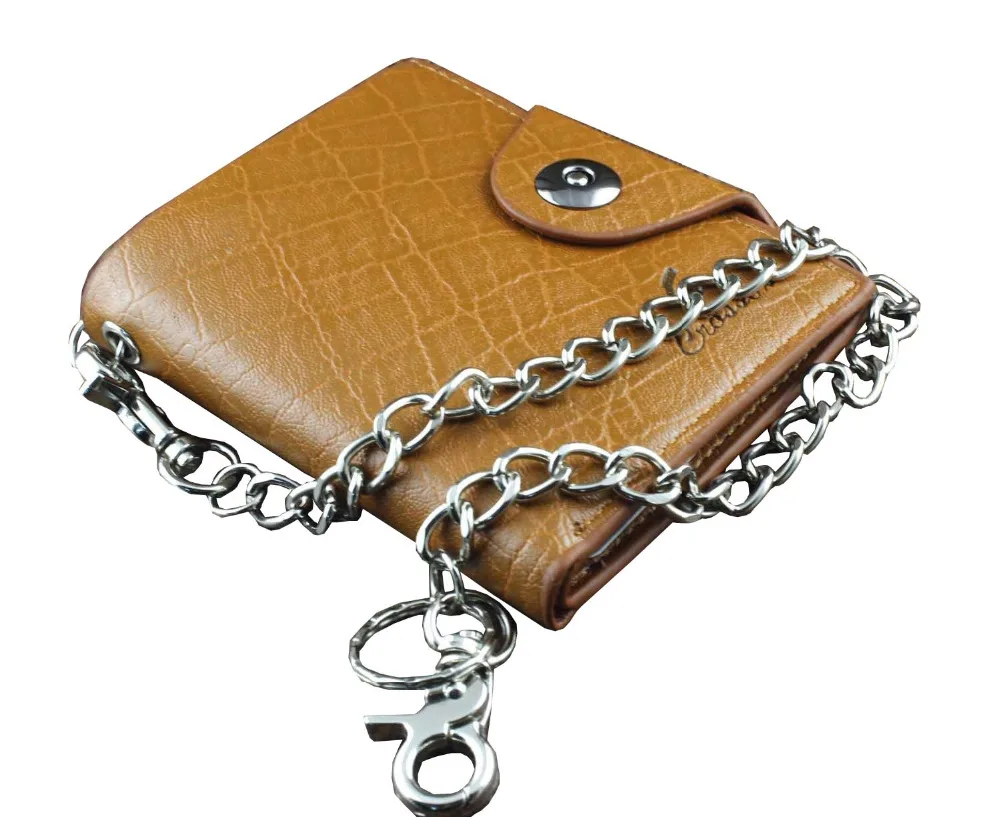 Мужской кожаный байкерский кошелек на кнопке двойного сложения с отделением для