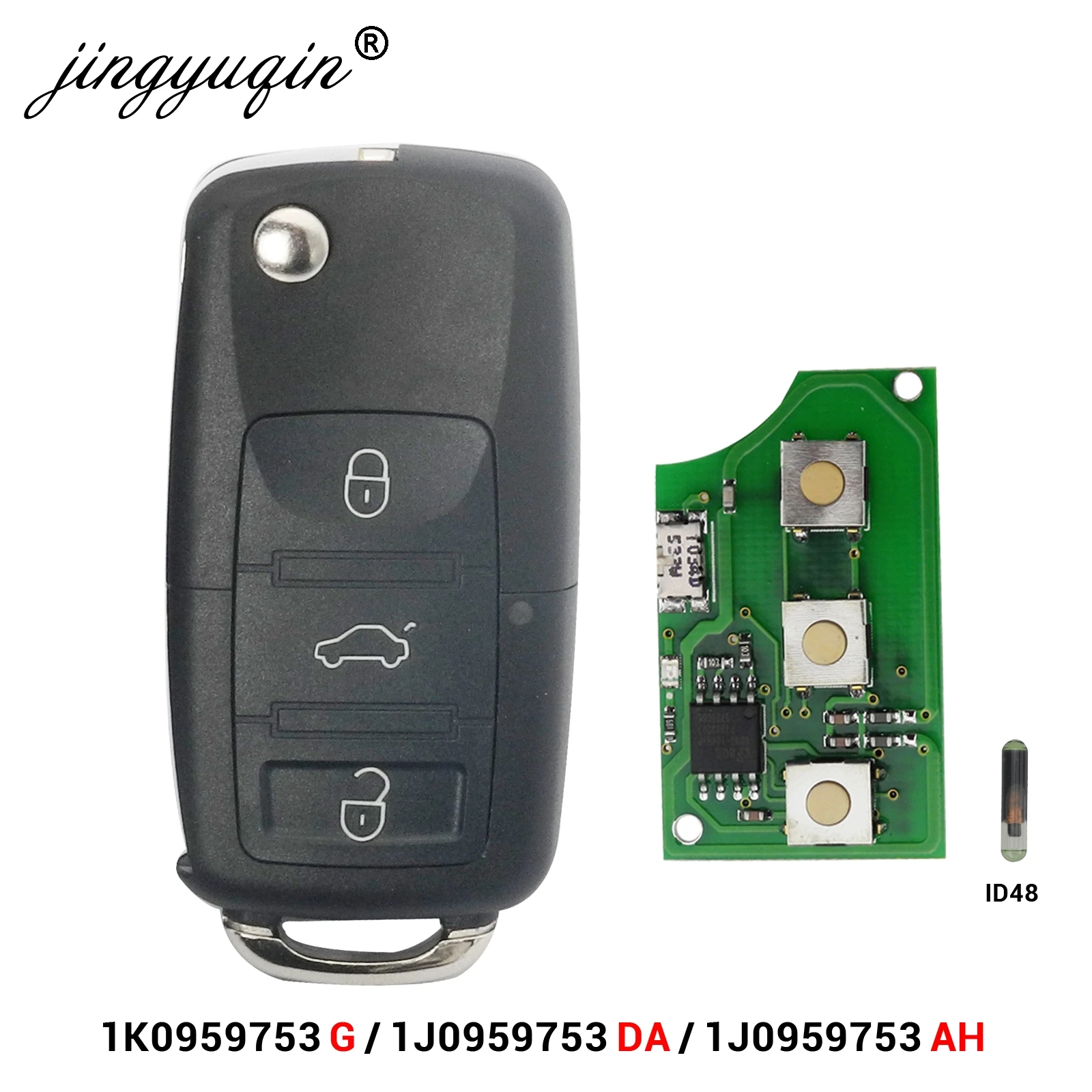Jingyuqin-mando a distancia con tapa de 3 botones para coche, accesorio para VW PASSAT Polo Skoda, Seat Polo/Golf/Beetle 1J0959753 DA/AH 1K0959753G 434Mhz ID48