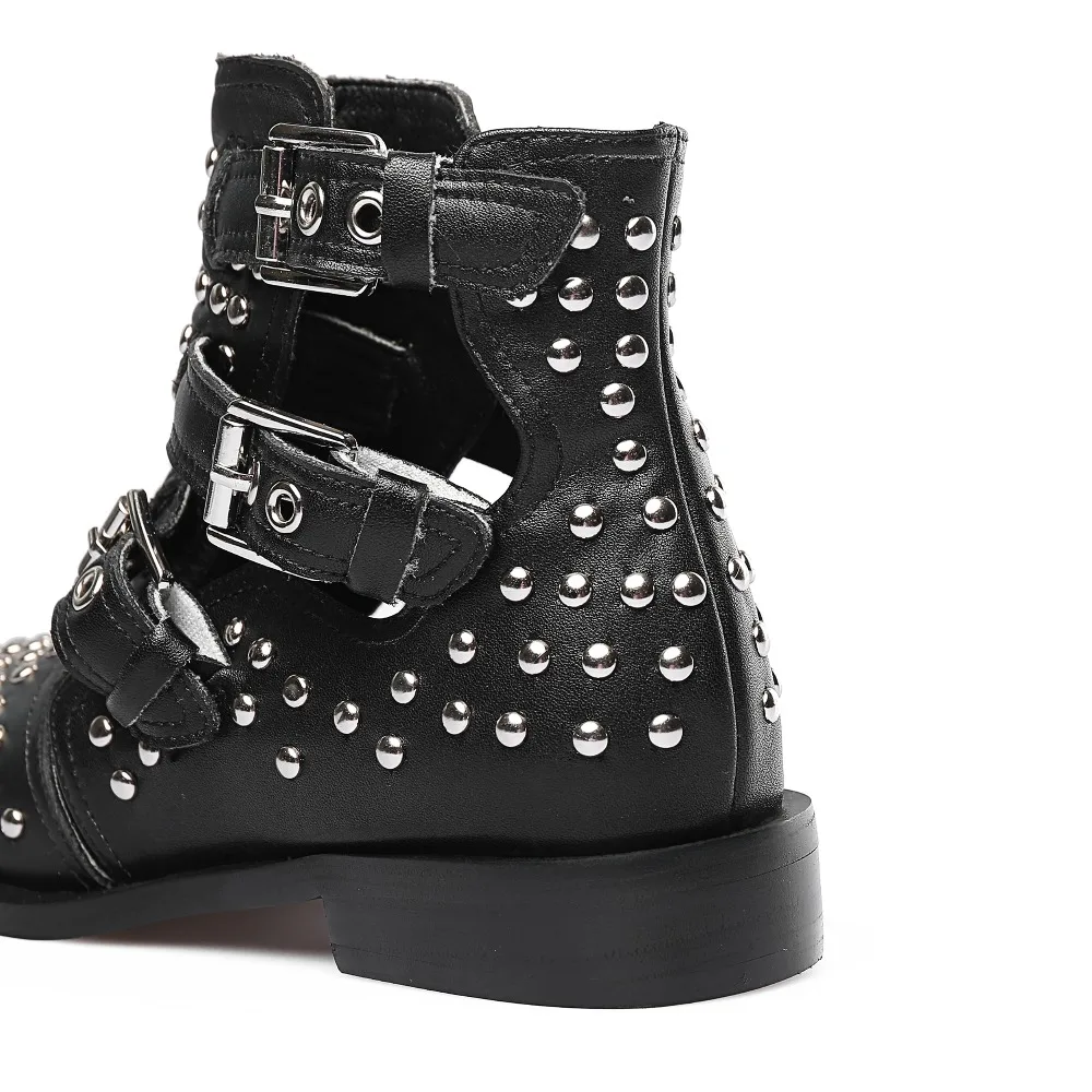 Женские сандалии из натуральной кожи с заклепками и пряжкой|Боссоножки сандалии|