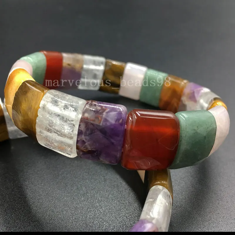 Jaspe G8292 Граненый кристалл мукаит тигры глаз Flourite Голубой песок лазурит авантюрин Jaspe Кристалл Эластичный браслет из бисера браслет SWB604 - Окраска металла: Jaspe G8292