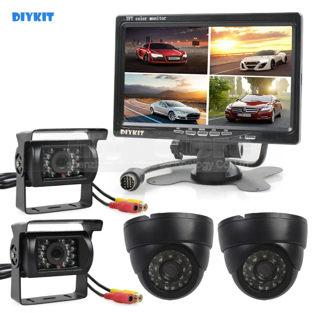 DIYKIT проводной 7 дюймов 4 Сплит QUAD монитор заднего вида Автомобильный + ИК Ночное