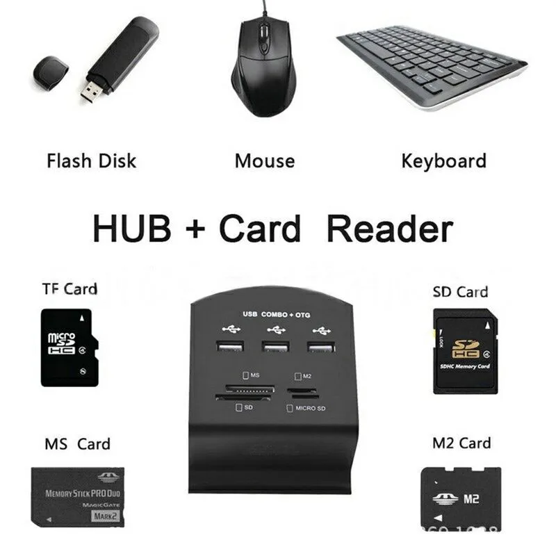 BASIX Тип C/Micro USB OTG HUB адаптер нескольких Usb с 3* USB2.0, SD/Micro SD/M2/MS card reader USB разветвитель для ноутбука Macbook Pro