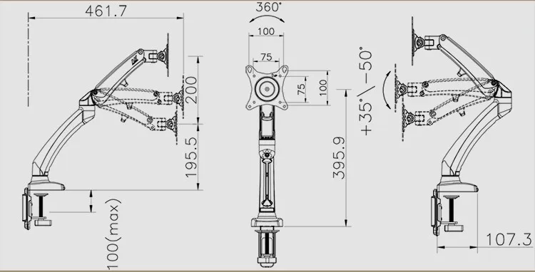 NB F100 алюминий 1"-27" Воздушный пресс газовая пружина настольный ЖК-телевизор настольная подставка 360 Поворот 2 ЖК-монитор со входом USB крепление на руку без отверстия vesa