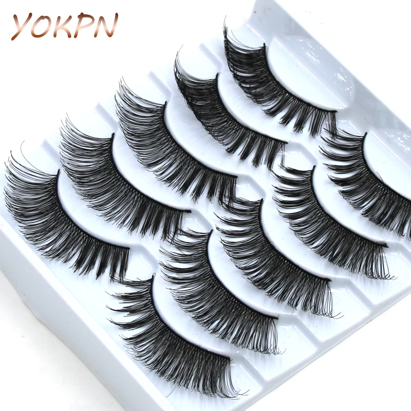 

YOKPN Handmade False Eyelashes Natural Lengthened Thick Cotton stems Fake Eyelashes Quality Silk Fiber Makeup False Eyelashes
