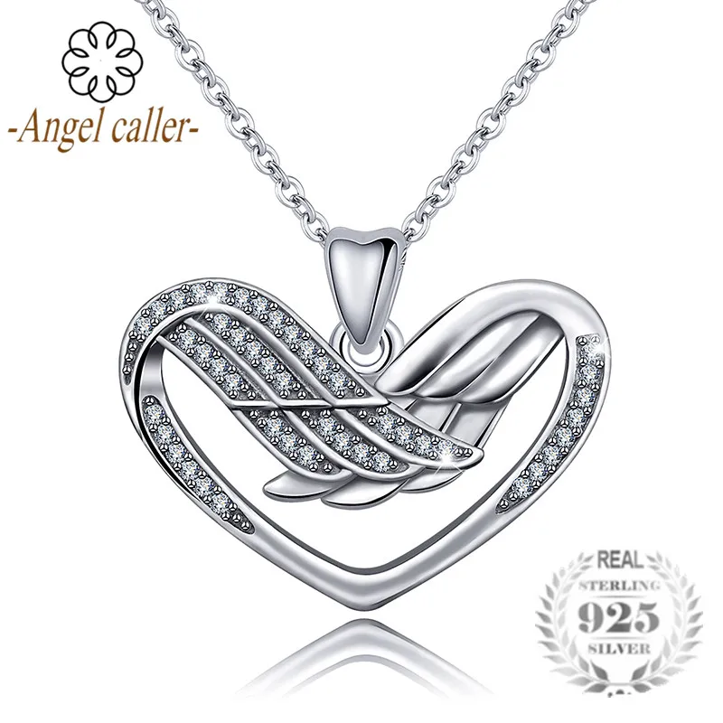 Ангел звонящий Настоящее серебро 925 пробы сердце с крыльями кулон ожерелья
