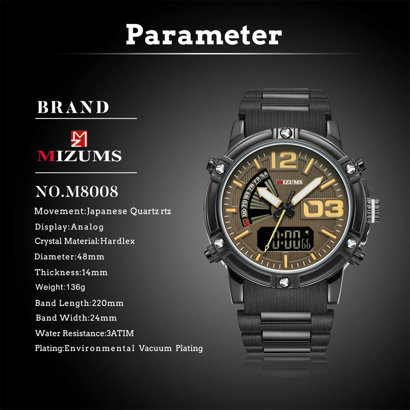 

2019 MIZUMS Men Boys fashion Cool Stainless Steel Multifunction Wristwatches Gentleman Week Quartz Business Waterproof Watches