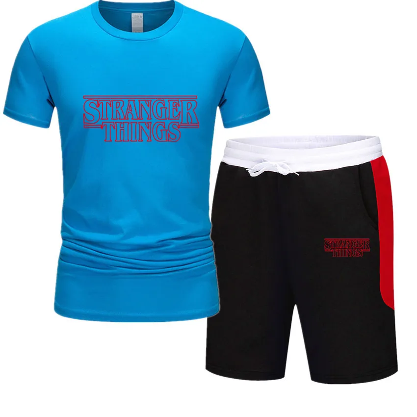 Новая брендовая модная футболка с надписью Stranger Things + шорты Мужская принтом