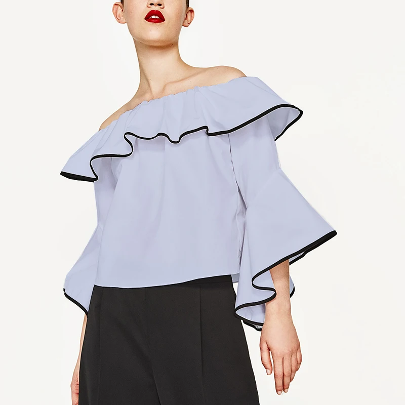 NYMPH Women Shirts Blouse Plus Size 2017 Fashion Summer New Casual Women's with Ruffles Butterfly Sleeve Slash neck Tops |