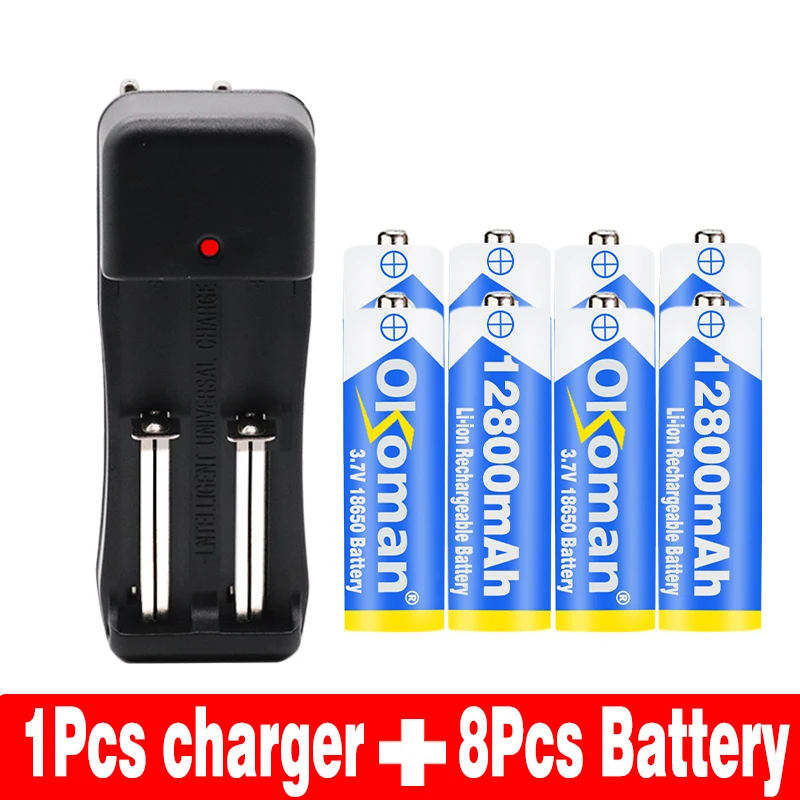 Синий 18650 аккумулятор 3,7 V 12800 mAh перезаряжаемый литий-ионный аккумулятор с зарядным устройством для светодиодный фонарик аккумулятор для электронной игрушки+ зарядное устройство - Цвет: Синий