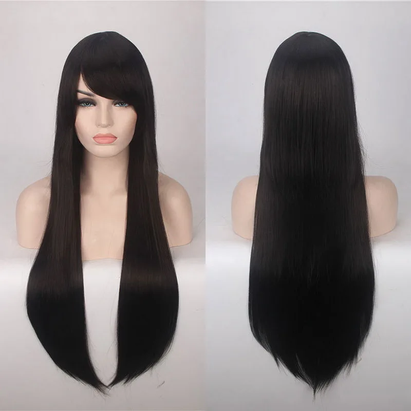 Black Yiyaobess 80 см синтетический длинный прямой черный фиолетовый розовый Красный Оранжевый Зеленый Коричневый Белый блондин серый синий косплей парик челка - Цвет: Black