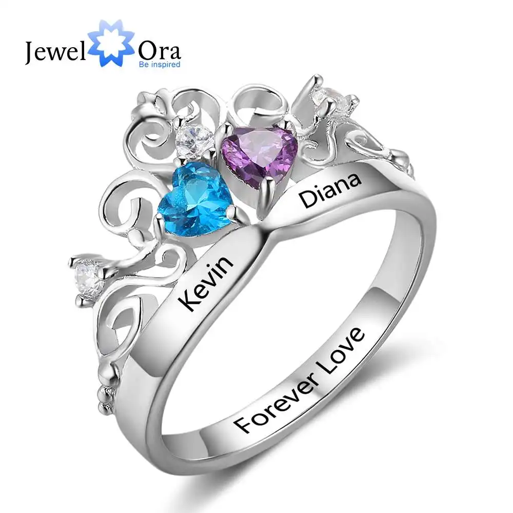 

Art Pattern Crown Birthstone Ring 925 Sterling Silver Party Rings Engrave Name Anniversary Personalise Gift (JewelOra RI102878)