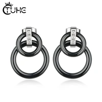 2019 punk black white colour circle ceramic earrings for women vintage geometric statement earrings bohemian fashion jewelry