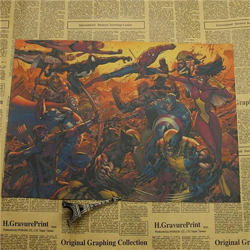 Винтажная Классическая серия супергероев Marvel Ретро плакат, крафт-бумага, бумага для бара, кафе, домашний декор, Настенная роспись, наклейка 42x30 см - Цвет: 4