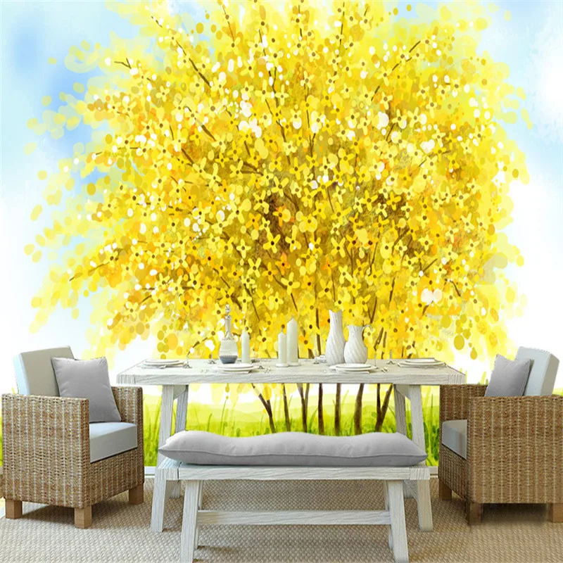 

Custom 3D Wall Murals Photo Wall Papers Home Decor Nature Landscape Wallpapers For Living Room Bedroom Luxury Gold Trees Murals