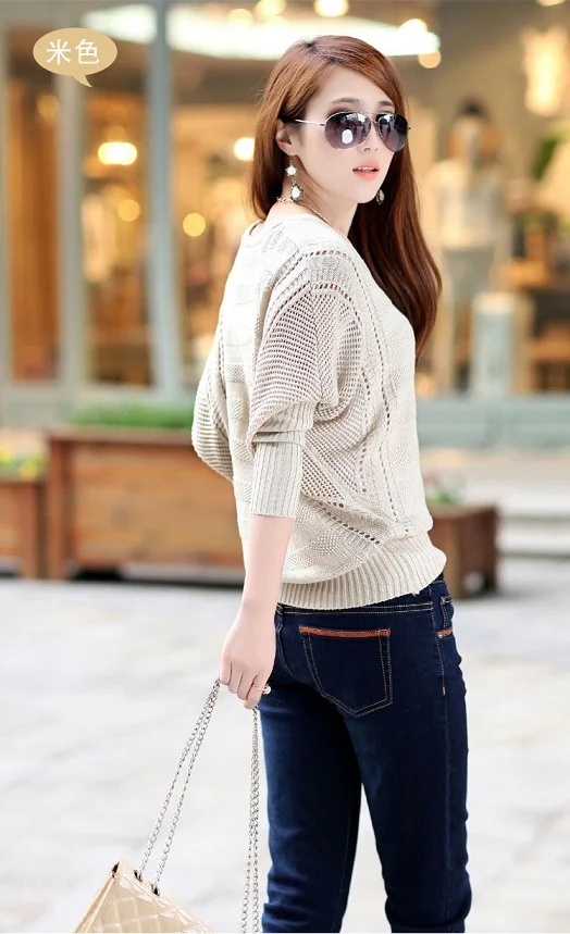 Spring Cutout Loose Plus Size Outerwear Solid Color Bat Sweater Female sweaters bat sleeve women fashion pullovers | Женская одежда