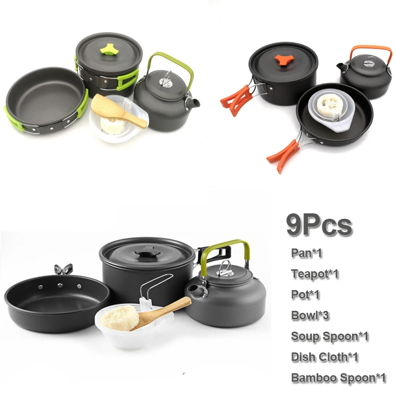 9 шт. походный котелок для варки пищи посуда миска горшок ложка кемпинга пешего