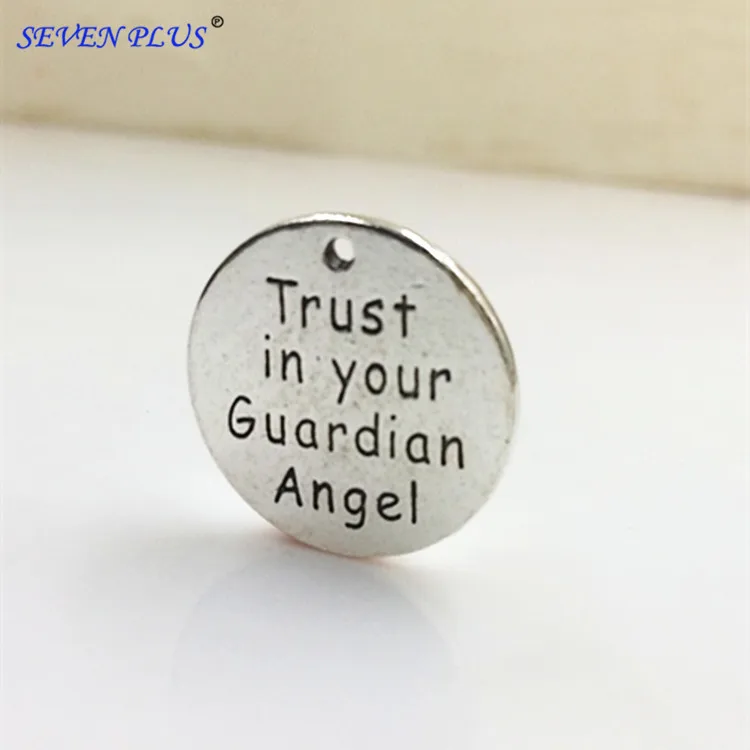 

10 Pieces/Lot Diameter 22mm Antique Silver Plated Trust In Your Guardian Angel Message Charm For Jewelry Making