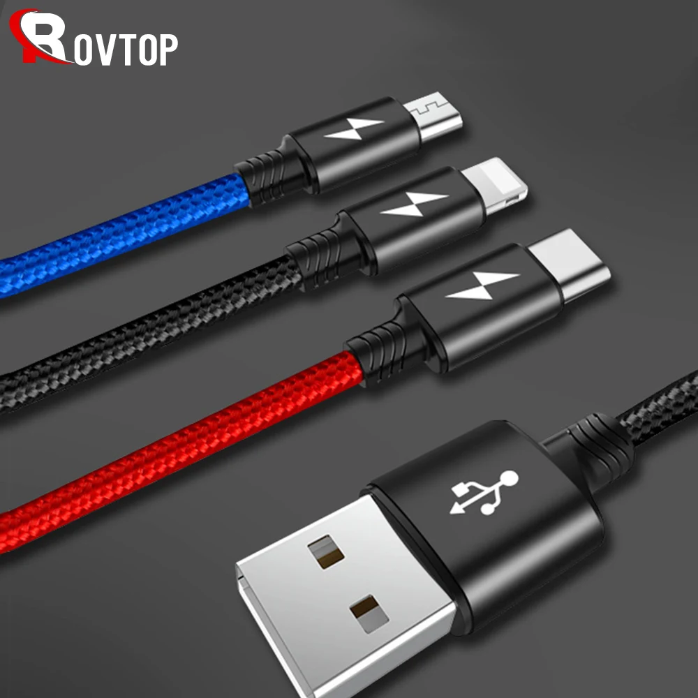 Rovtop 3 в 1 USB кабель удлинитель телефонный разъем зарядное устройство Шнур с Micro usb type C для сотового телефона планшета зарядный кабель