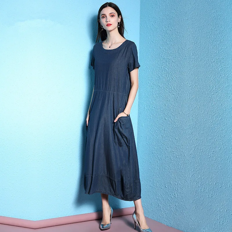 

jeans dress tube maxi plus size women denim blue cotton long casual shirt dresses 2019 summer autumn Bohemia fem me sexy loose