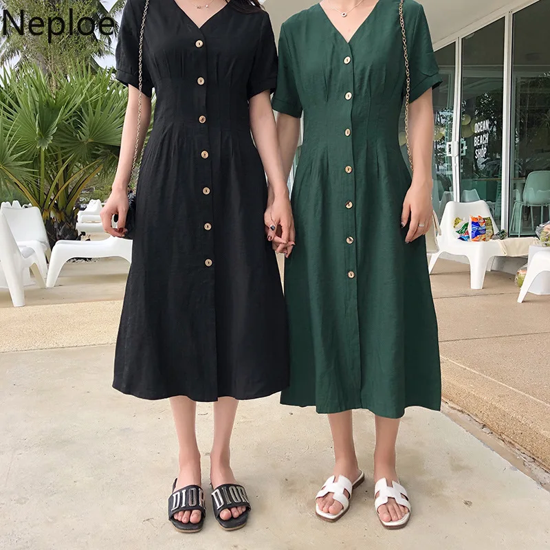 Neploe Ретро женские платья лето 2019 Новый v образный вырез короткий рукав Vestidos