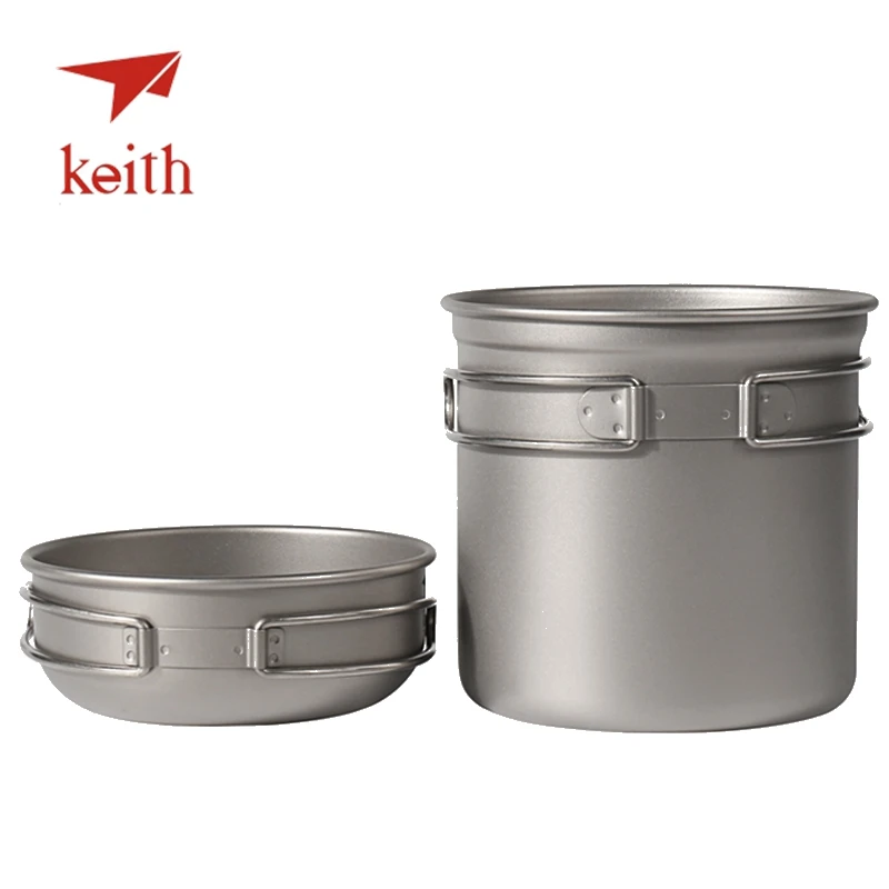 Keith Pure Titanium Pots Set Camping Cookware Tableware Cutlery Picnic Cooking Set Bowl Pot Pan Outdoor Travel Hiking Cooker