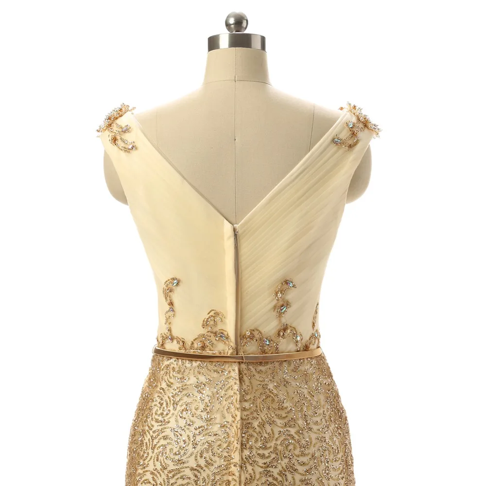 Новый Русалка Платье De Festa платье Noiva Dourado Longue Одеяние Де Вечер Свадьба Вечерние