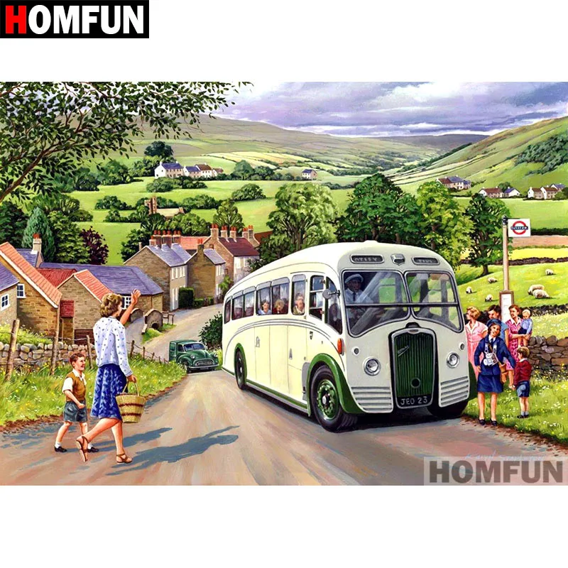 Алмазная живопись HOMFUN Деревенский автобус картина из квадратных/круглых страз